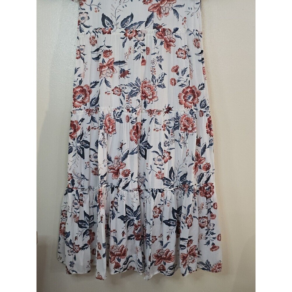 Lucky Brand Floral Tiered Midi Dress Puff Sleeve Cotton Blend Womens Size Small - Picture 7 of 14